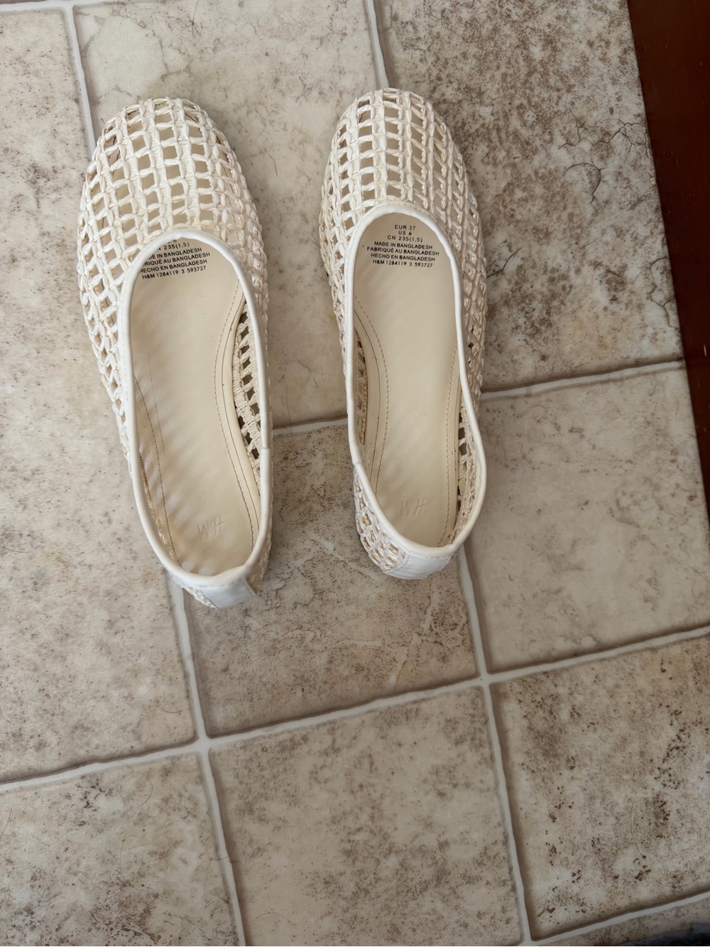 H&M Cream Woven Braided Mesh Ballet Flats Size 6